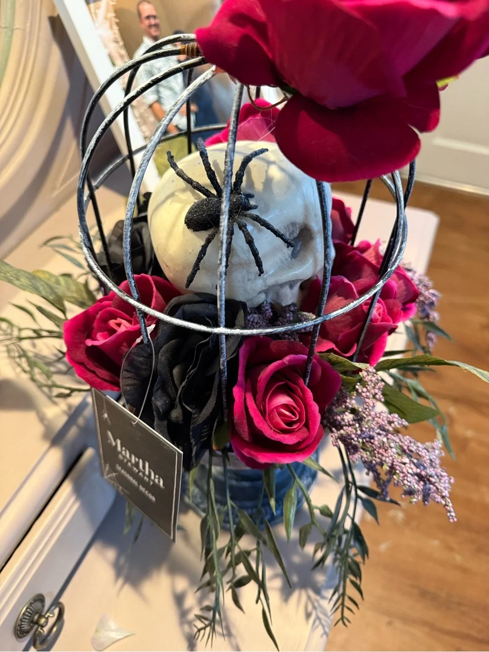 Martha Stewart 19’ Skull In Bird Cage with Dark Red Roses New With Tags